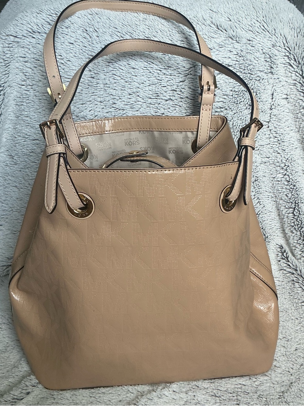 Michael Kors Nude Patent Shoulder Tote Bag~